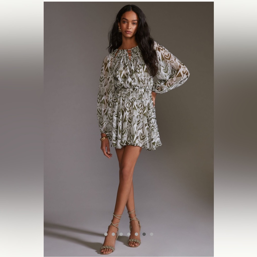 Misa Los Angeles Crewneck Printed Mini Dress in Moss